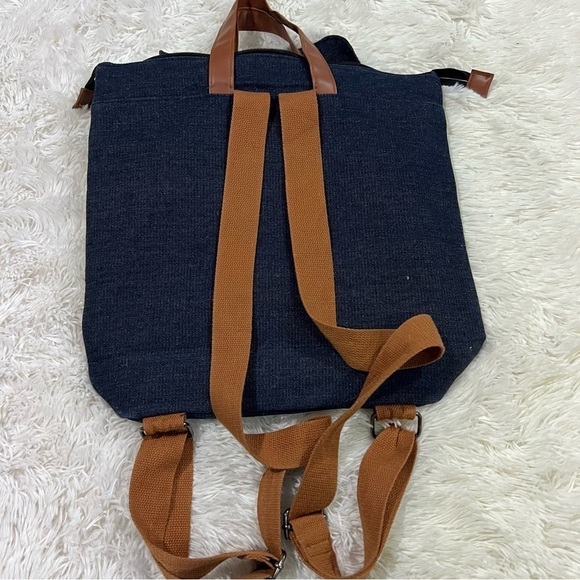 Guess Los Angeles Blue Denim Fabric Backpack Tote - Picture 8 of 12